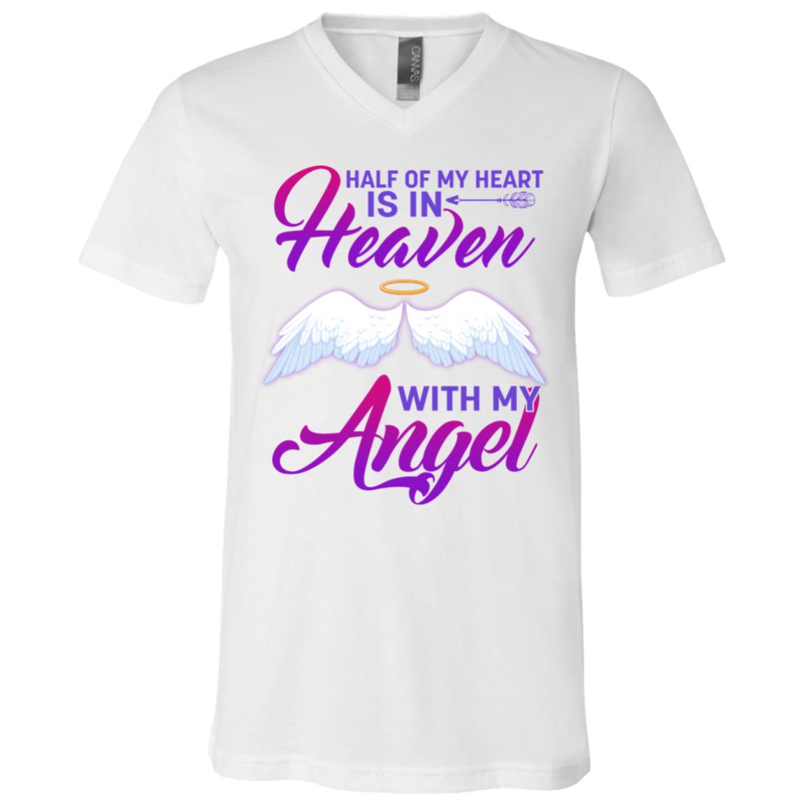 Half Of My Heart Is In Heaven, White, V-Neck T-Shirt