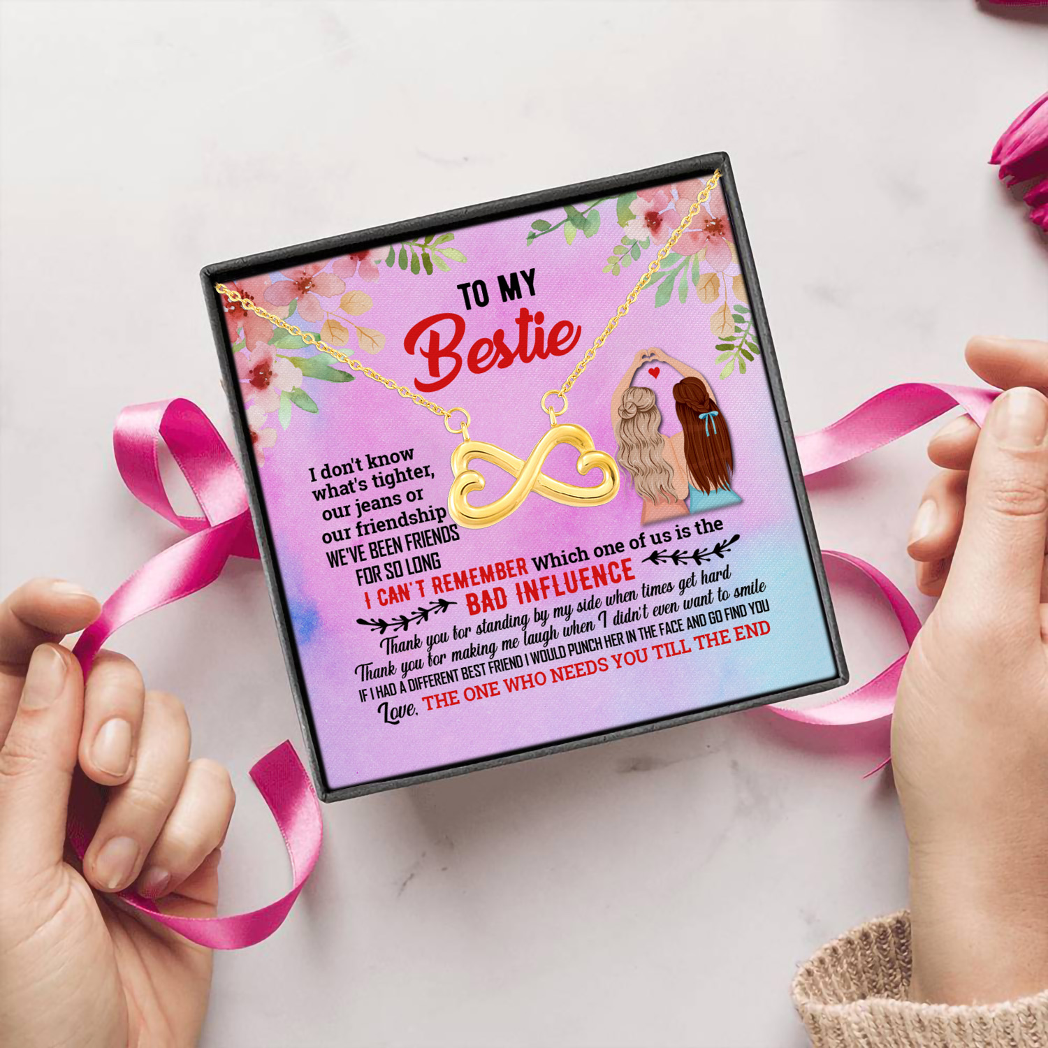 3O. To My Bestie Necklace (6) - (fixed chính tả) Infinity Heart Necklace (Gold) 5