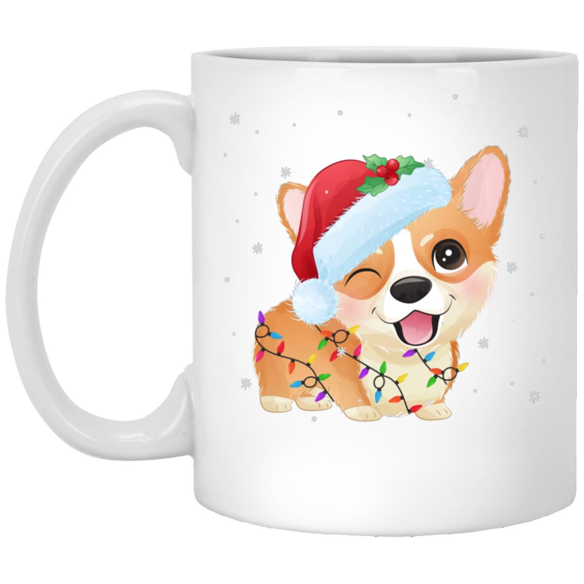 Cute Corgi Lights Christmas CoffeeMug, White, 11 oz. White Mug Cute Corgi Lights Christmas CoffeeMug, White, 11 oz. White Mug