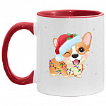 Cute Corgi Lights Christmas Accent Mug, White/Red, 11 oz. Accent Mug