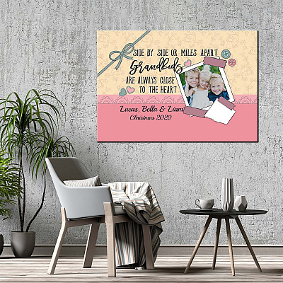 Alternative view of Personalized Photo Side By Side Or Miles Apart Grandkids Are Always Close To The Heart Framed Canvas - Unframed Poster