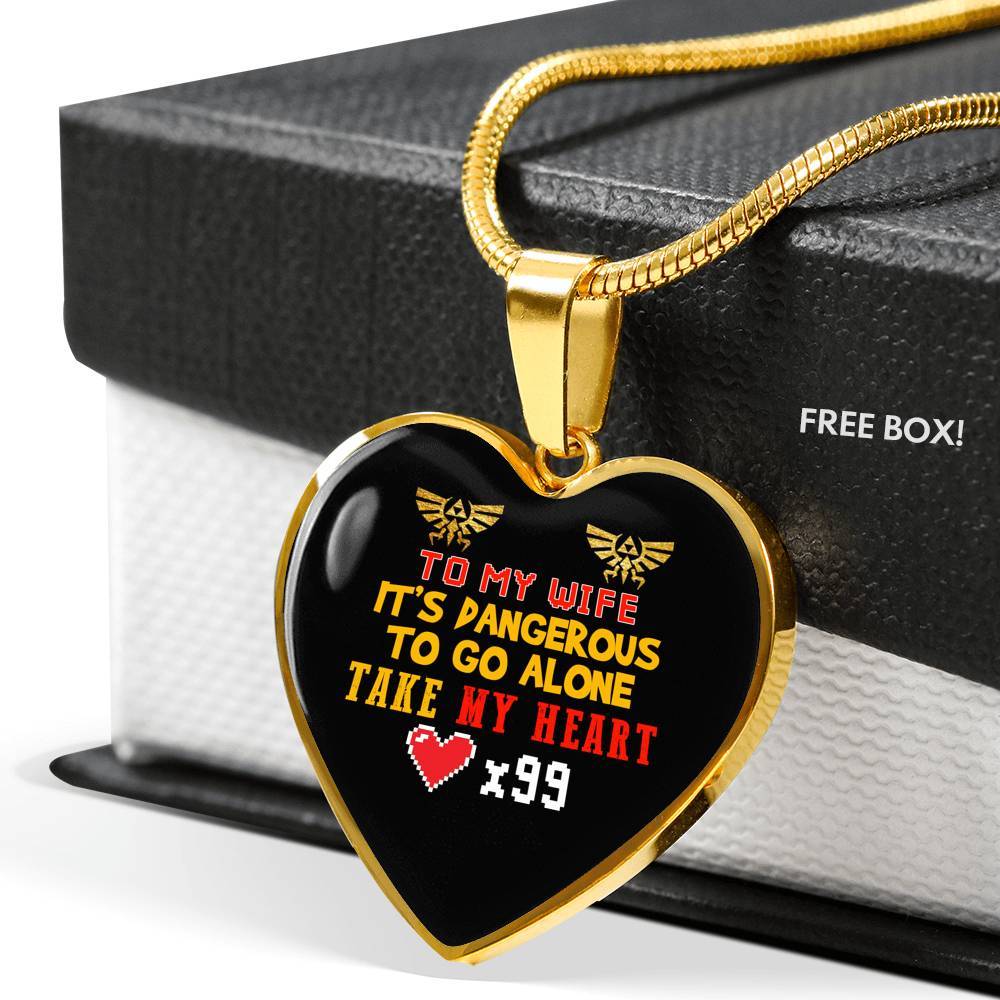 To My Wife It's Dangerous to Go Alone Take My Heart - Wife Necklace from Husband Heart Pendant Necklace - Heart Luxury Necklace (Gold Plated) To My Wife It's Dangerous to Go Alone Take My Heart - Wife Necklace from Husband Heart Pendant Necklace - Heart Luxury Necklace (Gold Plated)