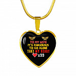 To My Wife It's Dangerous to Go Alone Take My Heart - Wife Necklace from Husband Heart Pendant Necklace - Heart Luxury Necklace (Gold Plated)