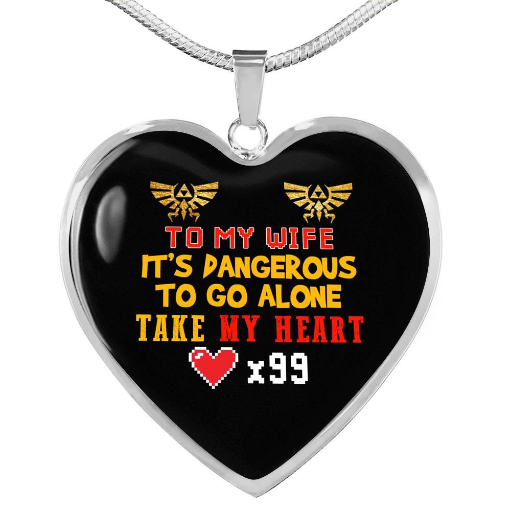 To My Wife It's Dangerous to Go Alone Take My Heart - Wife Necklace from Husband Heart Pendant Necklace - Heart Luxury Necklace (Silver) To My Wife It's Dangerous to Go Alone Take My Heart - Wife Necklace from Husband Heart Pendant Necklace - Heart Luxury Necklace (Silver)