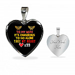 To My Wife It's Dangerous to Go Alone Take My Heart - Wife Necklace from Husband Heart Pendant Necklace - Heart Luxury Necklace (Silver)