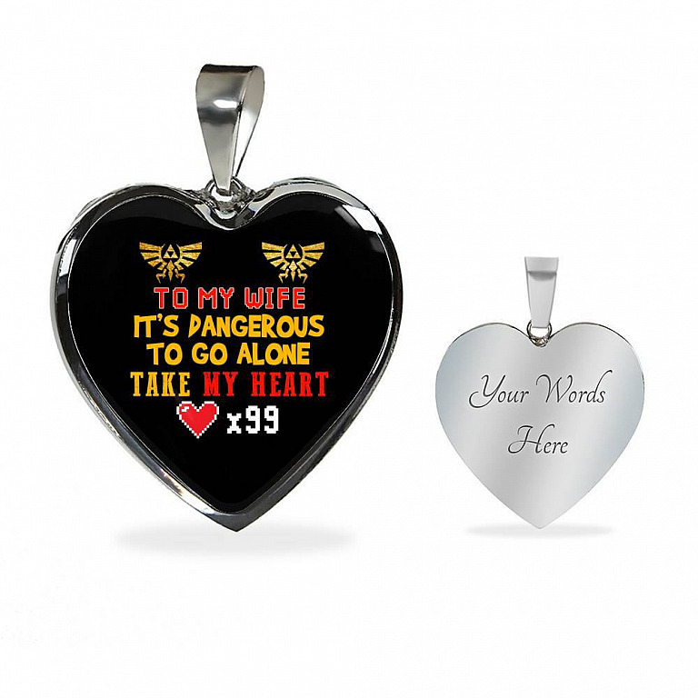 To My Wife It's Dangerous to Go Alone Take My Heart - Wife Necklace from Husband Heart Pendant Necklace - Heart Luxury Necklace (Silver)