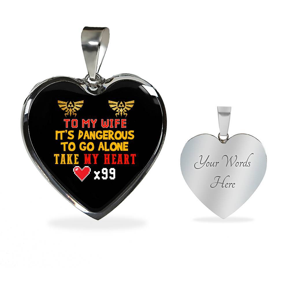 To My Wife It's Dangerous to Go Alone Take My Heart - Wife Necklace from Husband Heart Pendant Necklace - Heart Luxury Necklace (Silver) To My Wife It's Dangerous to Go Alone Take My Heart - Wife Necklace from Husband Heart Pendant Necklace - Heart Luxury Necklace (Silver)
