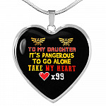 To My Daughter It's Dangerous to Go Alone Take My Heart - Daughter Necklace - Heart Pendant Necklace - Heart Luxury Necklace (Silver)