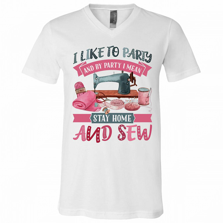 I Like To Party And By Party I Mean, White, V-Neck T-Shirt