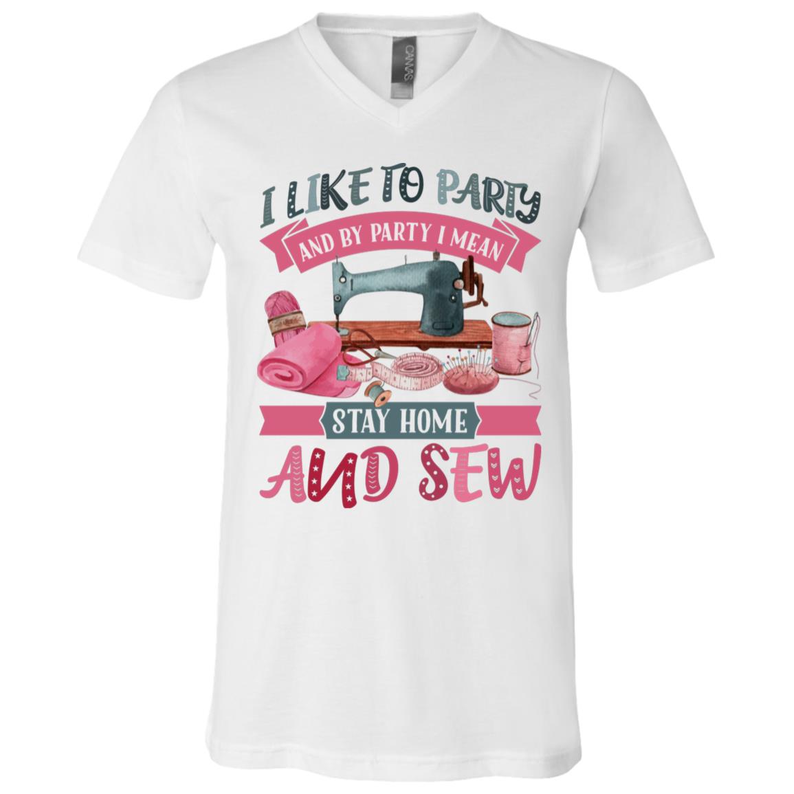 I Like To Party And By Party I Mean, White, V-Neck T-Shirt