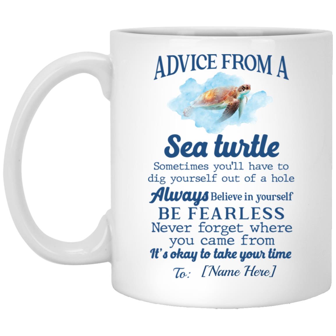Personalized Sea Turtle, White, 11 oz. White Mug Personalized Sea Turtle, White, 11 oz. White Mug