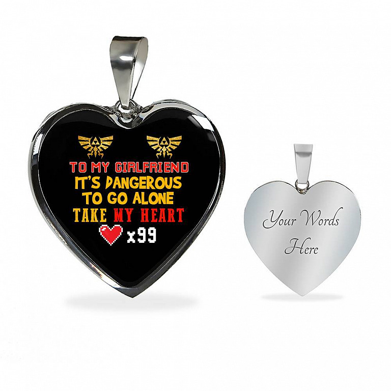 To My Girlfriend It's Dangerous to Go Alone Take My Heart - Girlfriend Necklace Heart Pendant Necklace - Heart Luxury Necklace (Silver)