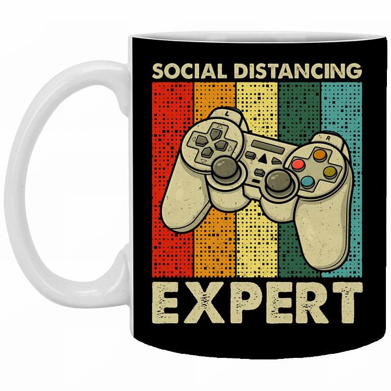 Social Distancing Expert Funny, Black, 11 oz. White Mug