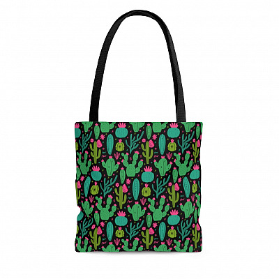 Green Desert Cactus All Over Print Tote Bag - Shoulder Bag - Multipurpose Reusable Grocery Shopping Bag