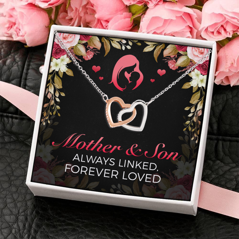 8VT. Mother And Son Message Always Linked Interlocking Hearts Necklace 4