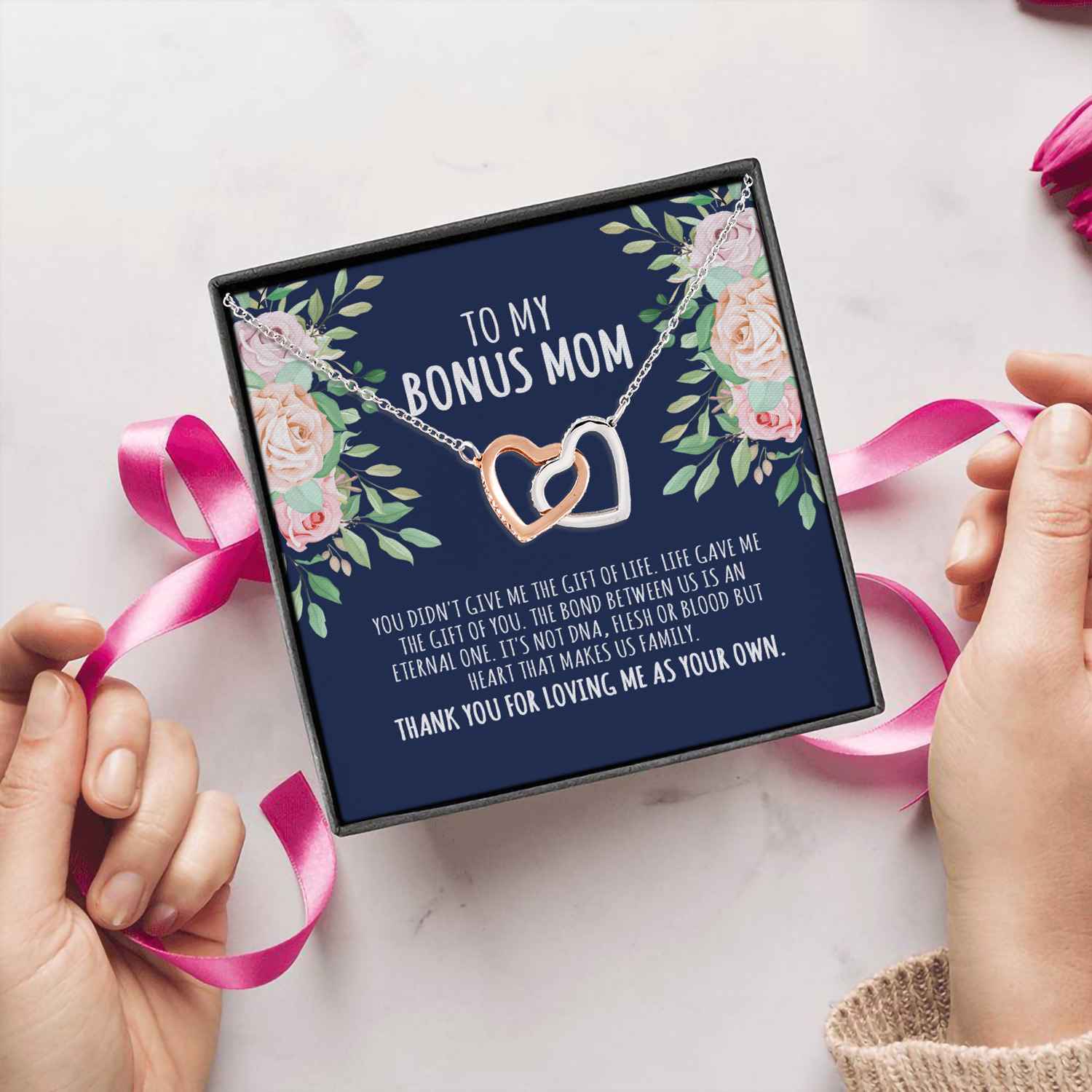 9VT. To My Bonus Mom Interlocking Hearts Necklace 5