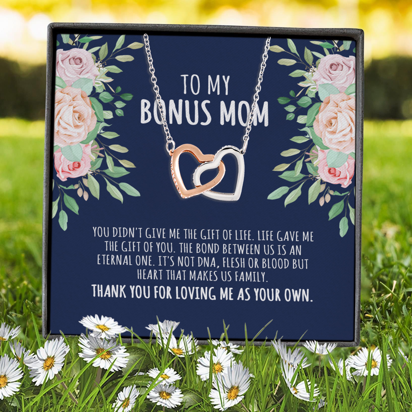 9VT. To My Bonus Mom Interlocking Hearts Necklace 7