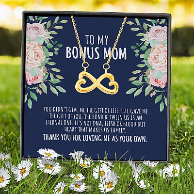 Alternative view of To My Bonus Mom You Didn't Give Me The Gift Of Life Life Gave Me The Gift Of You Infinity Heart Pendant Necklace