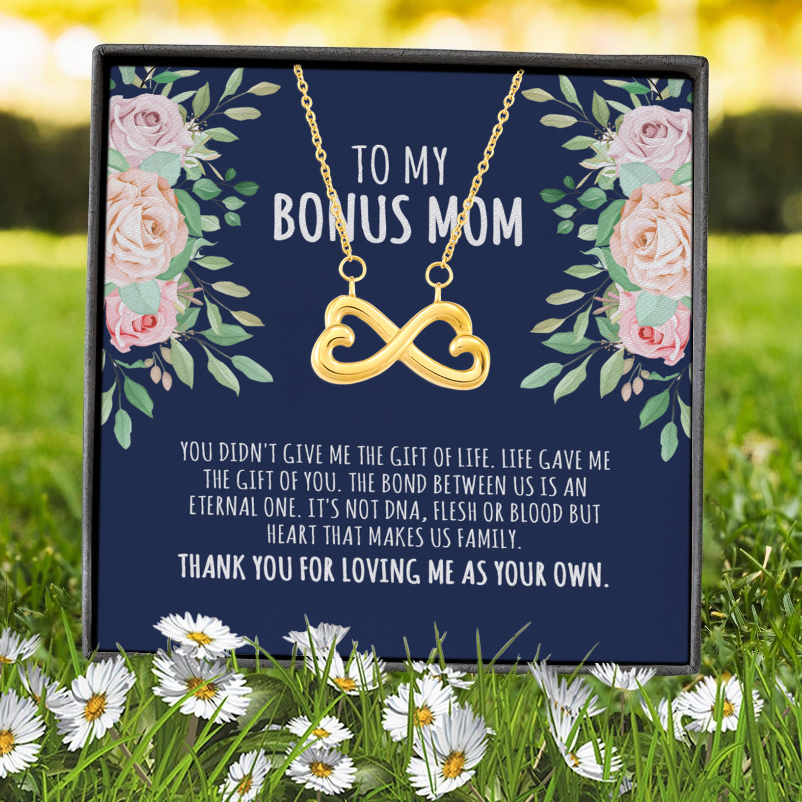 9VT. To My Bonus Mom Infinity Heart Necklace (Gold) 7