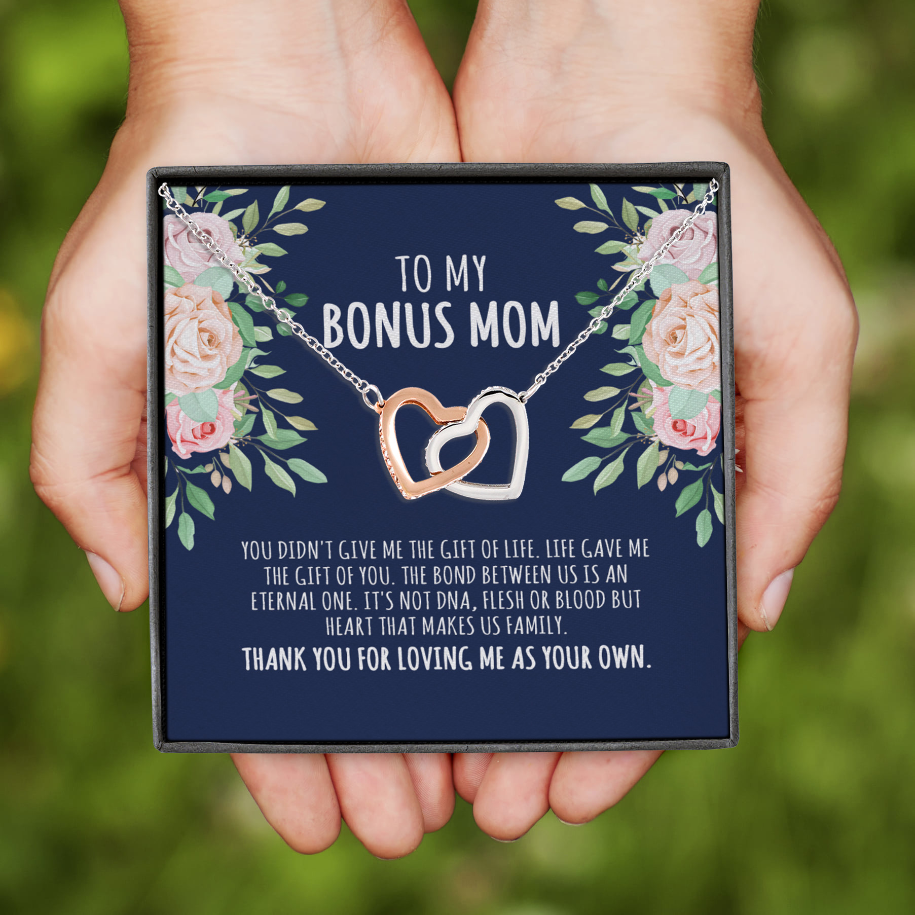 9VT. To My Bonus Mom Interlocking Hearts Necklace