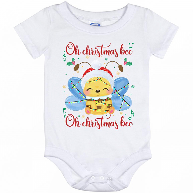 Oh Christmas Bee Cute Baby Onesie, White, Baby Onesie - 12 Month