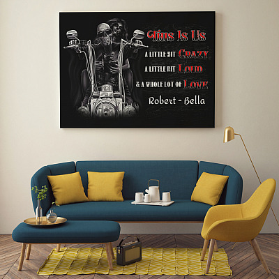 Alternative view of Personalized This Is Us A Little Bit Crazy Loud Skull Biker Couple Canvas Poster - Skull Motorcycle Wall Art