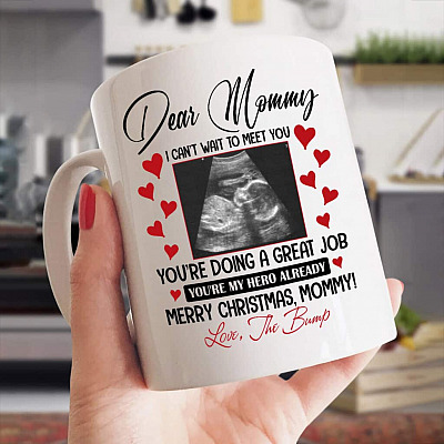 Personalized Photo Dear Mommy I Can't Wait To Meet You Merry Christmas Ceramic Coffee Mug - Beer Stein