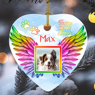 Custom Photo Forever in Our Hearts Pet Remembrance Ornament Keepsake - Holiday Heart Ornament