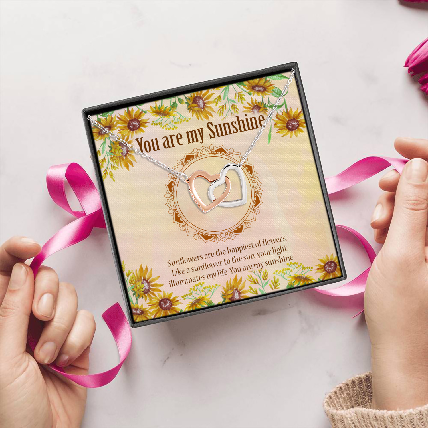3KT. You Are My Sunshine(4) Interlocking Hearts Necklace 5