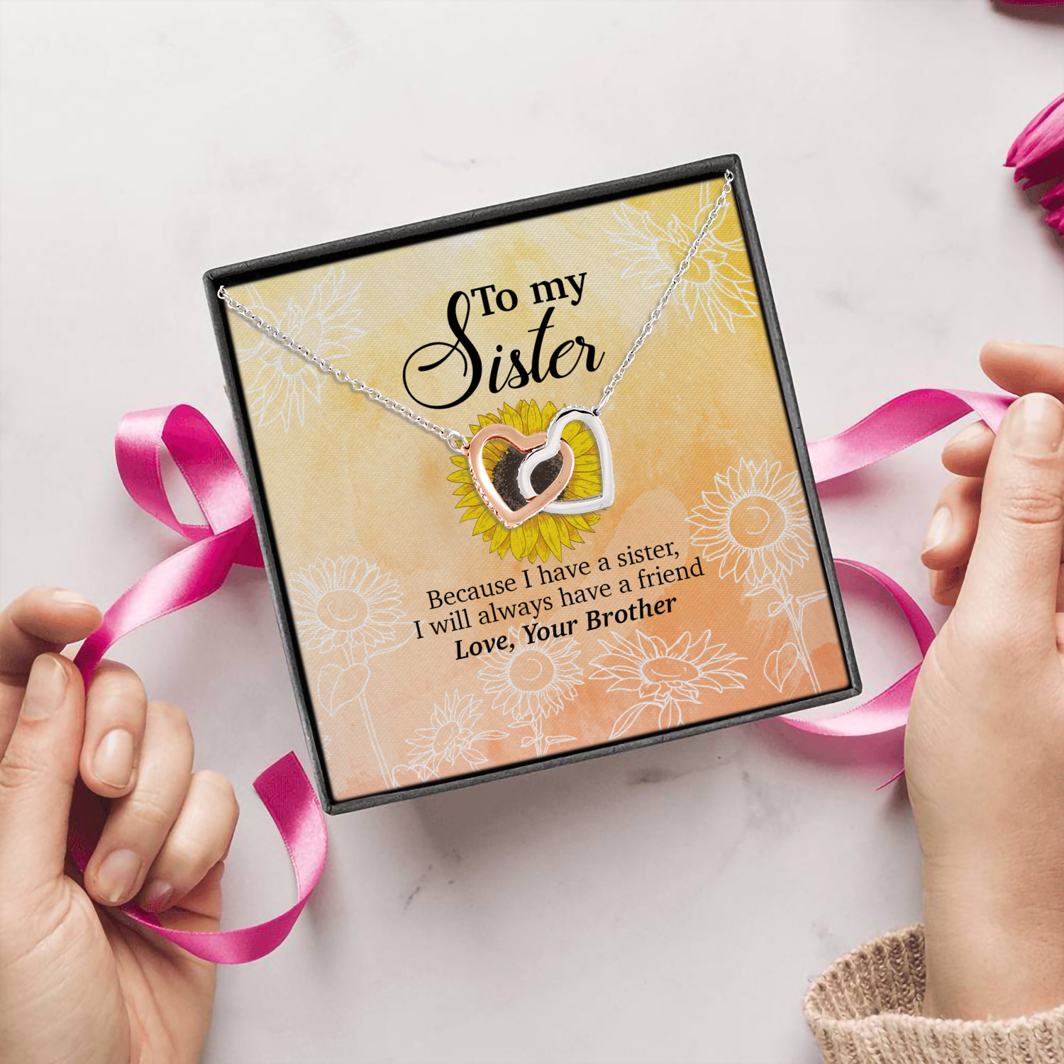 4KT. To My Sister(5) Interlocking Hearts Necklace 5