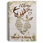 Personalized Deer I Choose You To Do Life With Hand In Hand Side By Side Framed Canvas - Unframed Poster, White, 0.75'' Framed Canvas