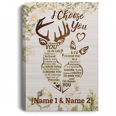 Personalized Deer I Choose You To Do Life With Hand In Hand Side By Side Framed Canvas - Unframed Poster, White, 0.75'' Framed Canvas