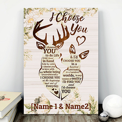 Alternative view of Personalized Deer I Choose You To Do Life With Hand In Hand Side By Side Framed Canvas - Unframed Poster