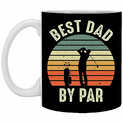 Best Dad By Par Vintage Sunset Golf Mug, Black, 11 oz. White Mug