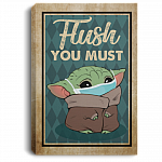 Vintage Baby Yoda Flush You Must Funny Bathroom Decor Framed Canvas Prints - Unframed Poster, White, 0.75'' Framed Canvas