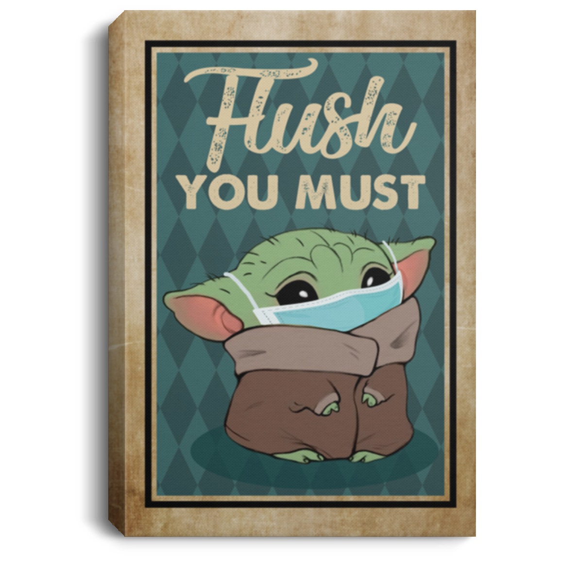 Vintage Baby Yoda Flush You Must Funny Bathroom Decor Framed Canvas Prints - Unframed Poster, White, 0.75'' Framed Canvas