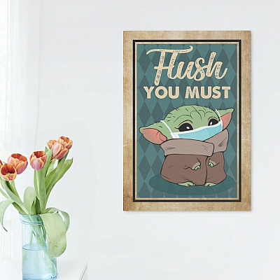 Alternative view of Vintage Baby Yoda Flush You Must Funny Bathroom Decor Framed Canvas Prints - Unframed Poster