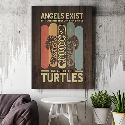 Alternative view of Angels Exist But Sometimes They Don't Have Wings And Are Called Turtles Framed Canvas - Unframed Poster