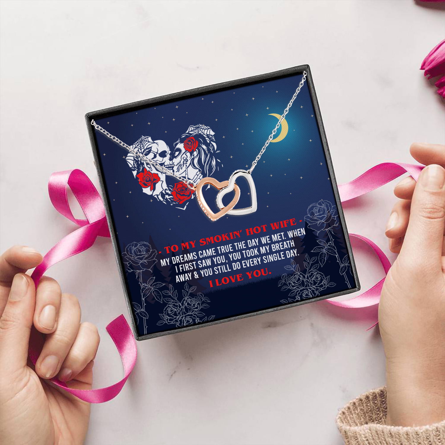 galaxy 3KT. To My Smokin' Hot Wife Interlocking Hearts Necklace 5