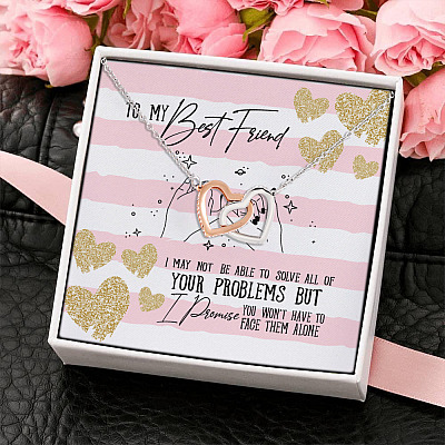 Alternative view of To My Best Friend I Promise You Won't Have To Face Your Problems Alone Interlocking Hearts Pendant Necklace
