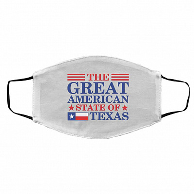 The Great American State of Texas Face Mask, White, Cloth Face Cover – Medium/Large