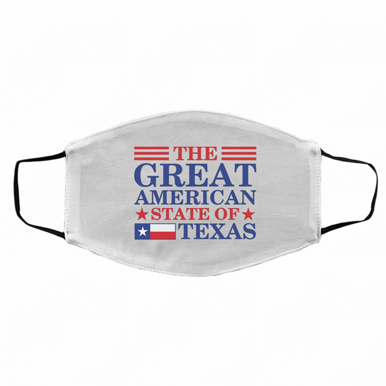 The Great American State of Texas Face Mask, White, Cloth Face Cover – Medium/Large