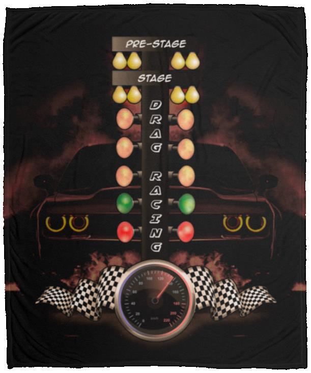 Drag Racing Fleece Blanket - Drag Racing Blanket, White, Cozy Plush Fleece Blanket - 50x60