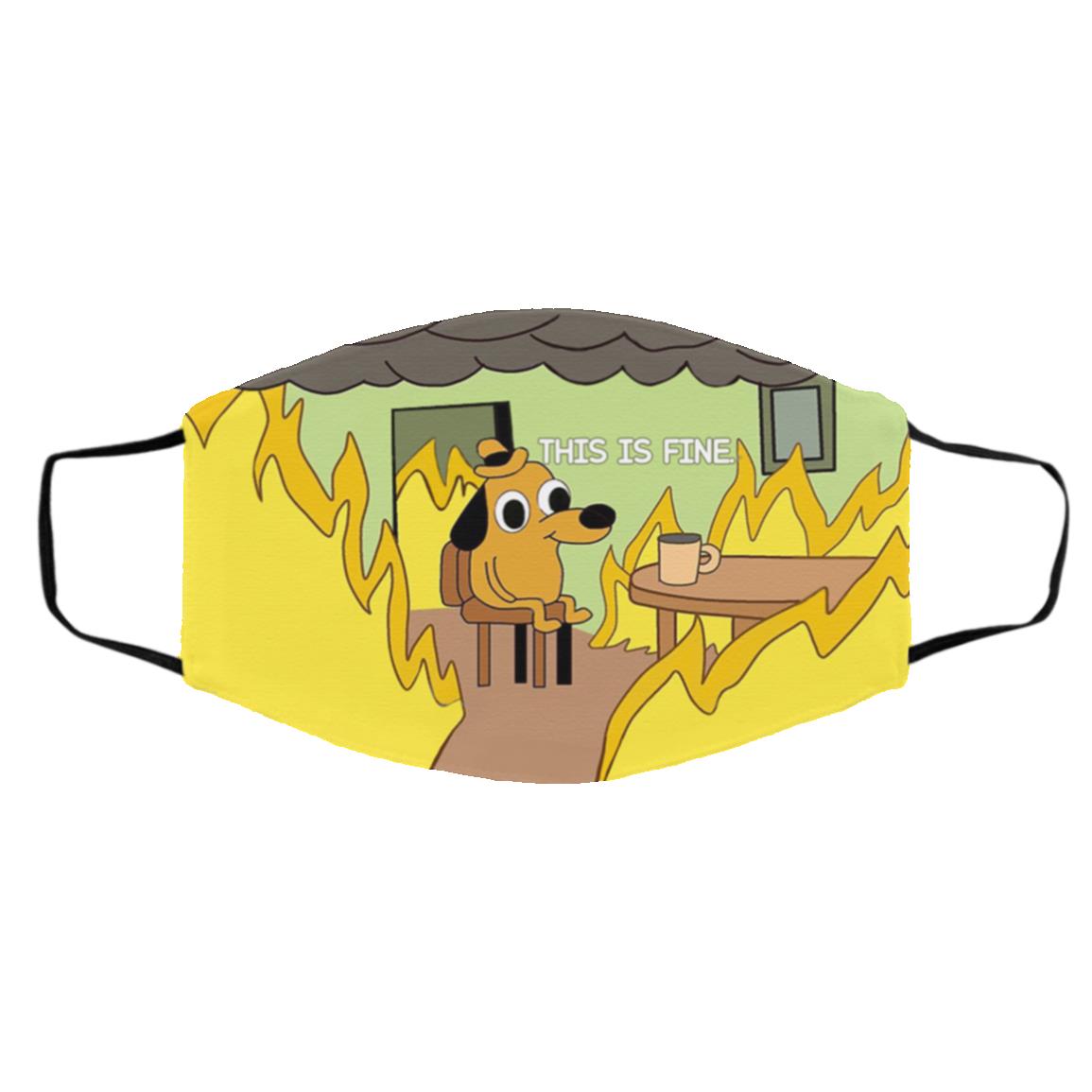 This Is Fine Dog Washable Reusable Custom, White, Cloth Face Cover – Medium/Large This Is Fine Dog Washable Reusable Custom, White, Cloth Face Cover – Medium/Large