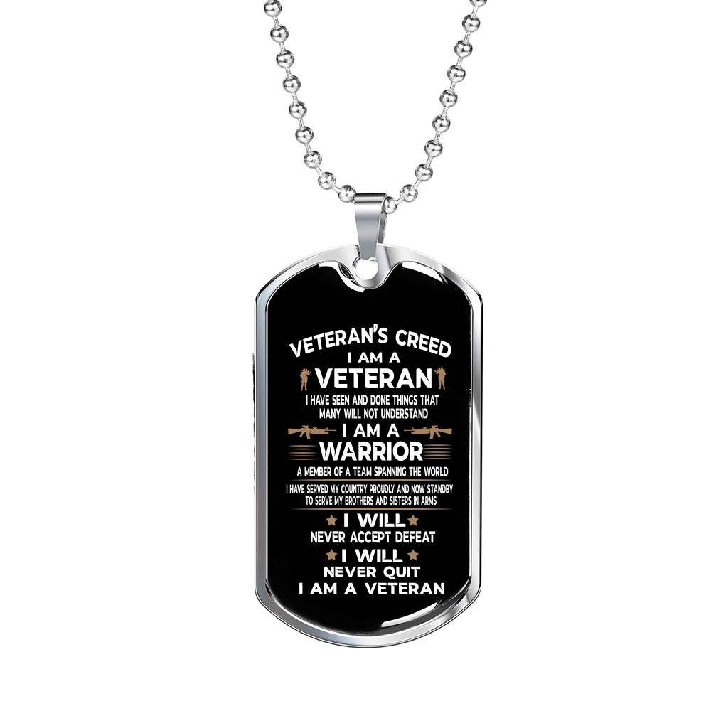 Veteran's Creed I Am A Veteran Dog Tag Pendant Necklace - Military Dog Tags - United States Army Dog Tags - Dog Tag (Silver) Veteran's Creed I Am A Veteran Dog Tag Pendant Necklace - Military Dog Tags - United States Army Dog Tags - Dog Tag (Silver)