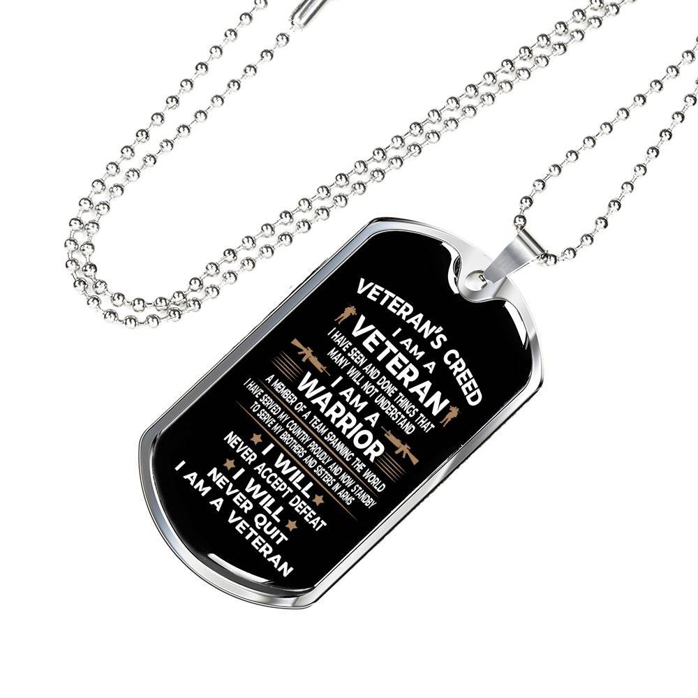 Veteran's Creed I Am A Veteran Dog Tag Pendant Necklace - Military Dog Tags - United States Army Dog Tags - Dog Tag (Silver) Veteran's Creed I Am A Veteran Dog Tag Pendant Necklace - Military Dog Tags - United States Army Dog Tags - Dog Tag (Silver)