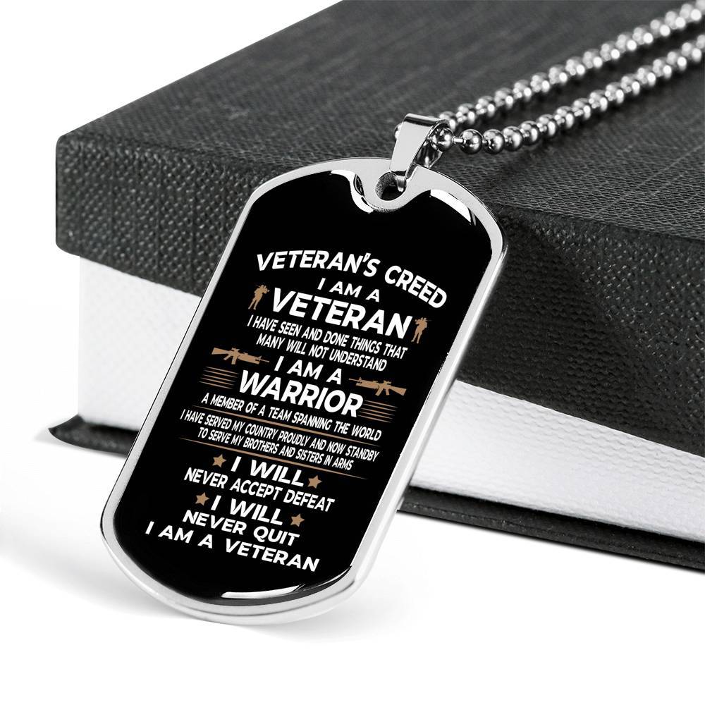 Veteran's Creed I Am A Veteran Dog Tag Pendant Necklace - Military Dog Tags - United States Army Dog Tags - Dog Tag (Silver) Veteran's Creed I Am A Veteran Dog Tag Pendant Necklace - Military Dog Tags - United States Army Dog Tags - Dog Tag (Silver)