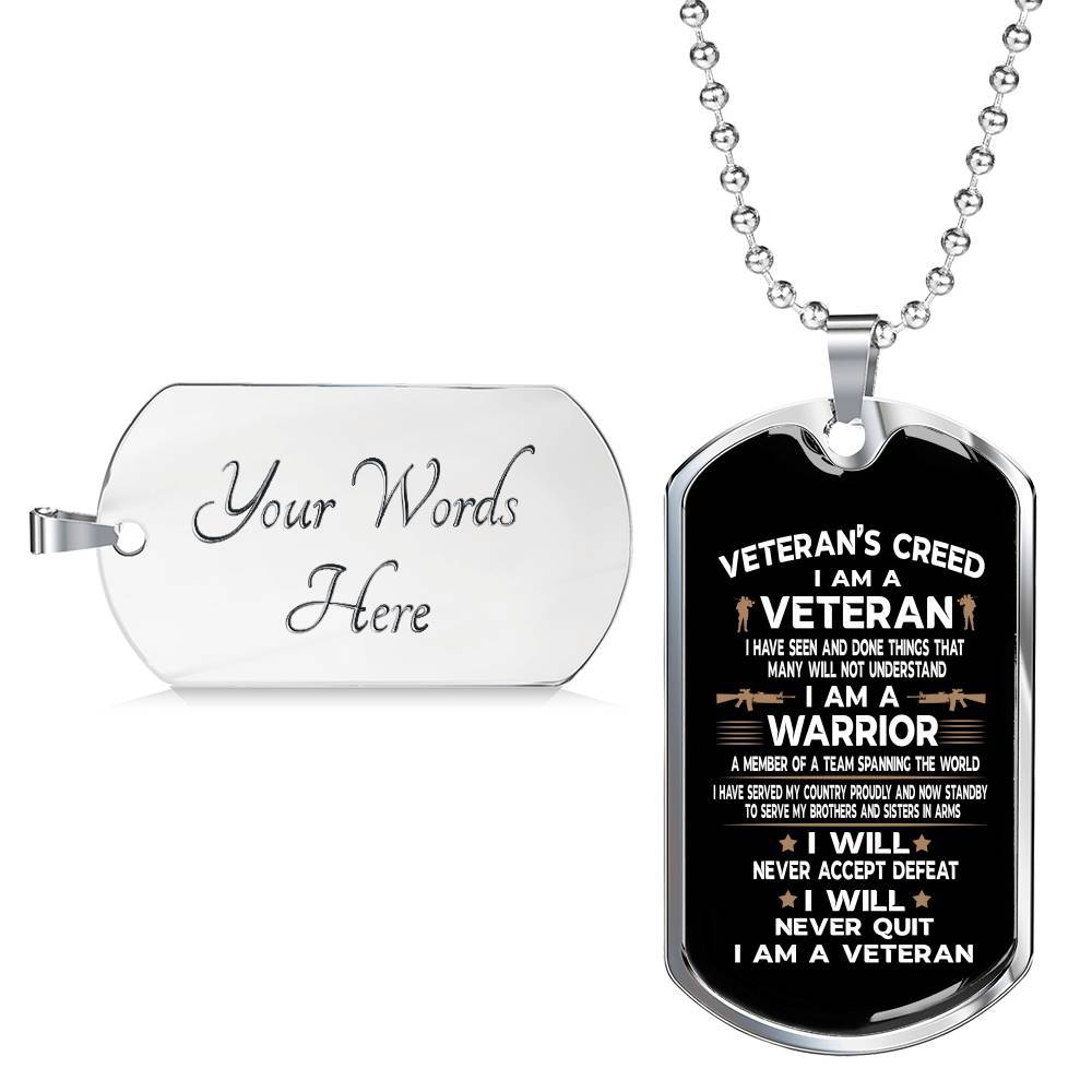 Veteran's Creed I Am A Veteran Dog Tag Pendant Necklace - Military Dog Tags - United States Army Dog Tags - Dog Tag (Silver) Veteran's Creed I Am A Veteran Dog Tag Pendant Necklace - Military Dog Tags - United States Army Dog Tags - Dog Tag (Silver)