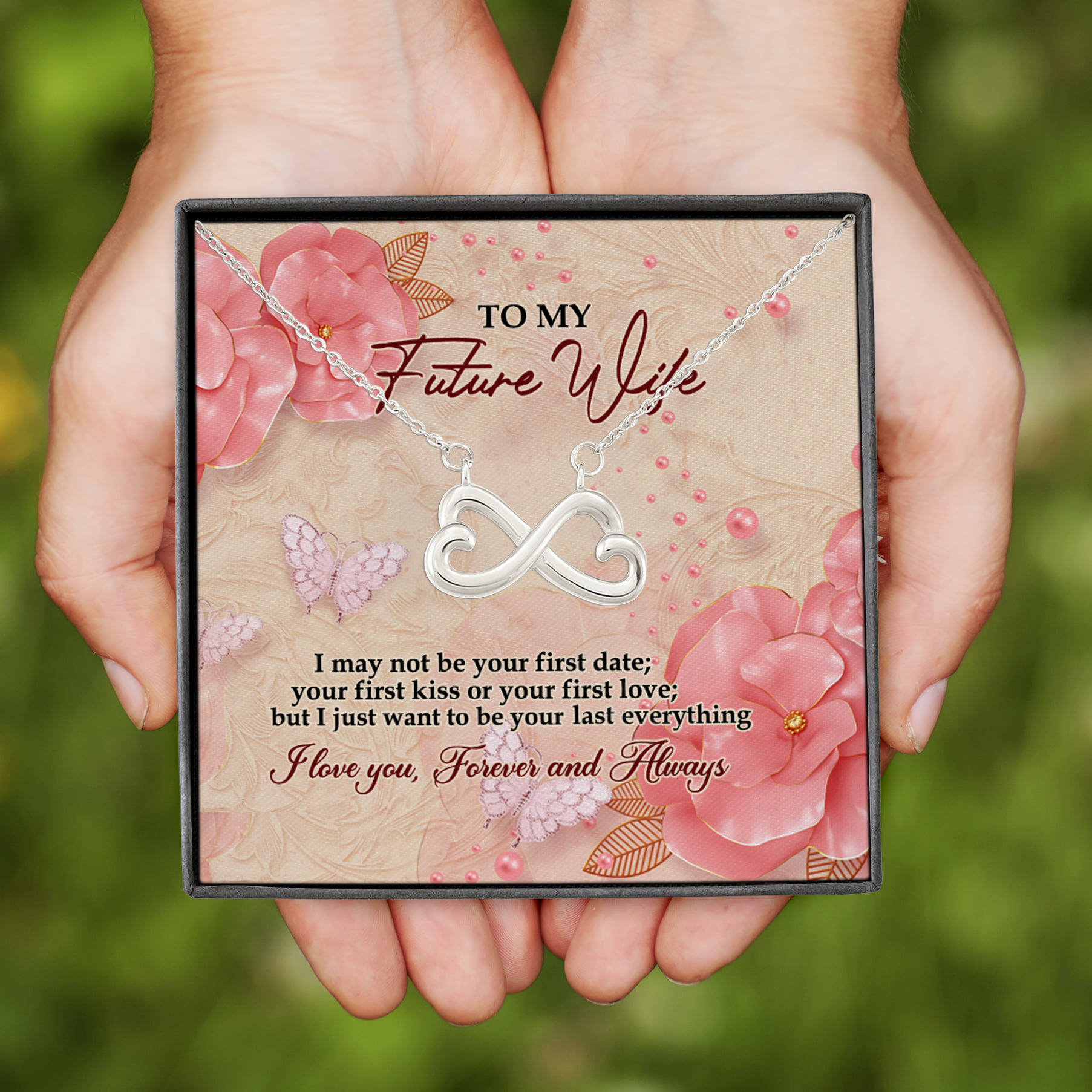 4BN. My Future Wife Pink (4) Infinity Heart Necklace (Silver)