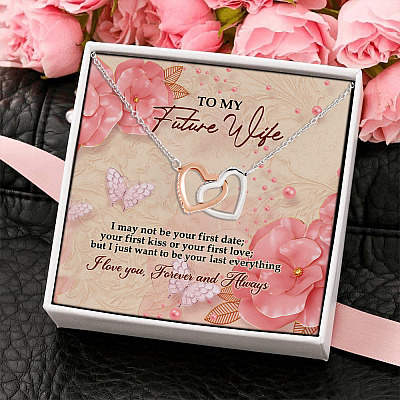 To My Future Wife Joined Interlocking Hearts Pendant Necklace - Future Wife Heart Necklace With Message Card